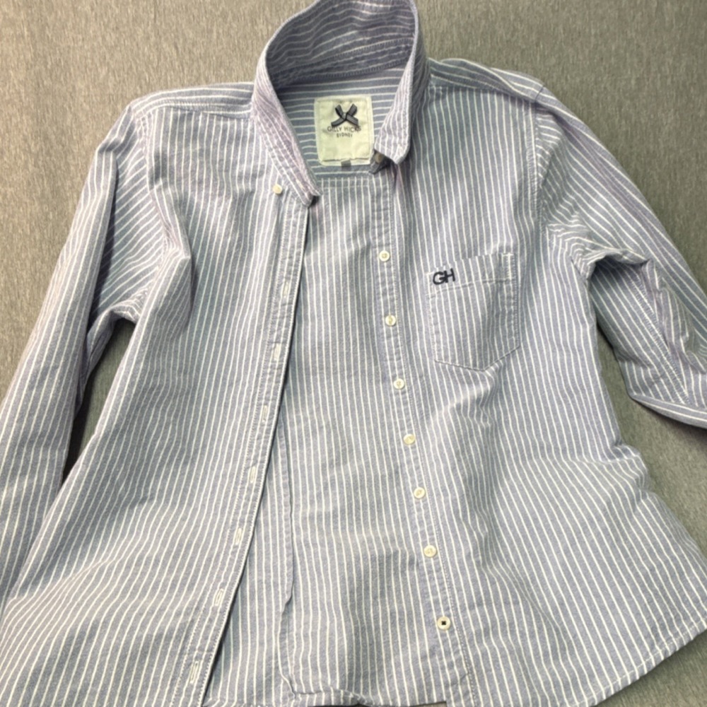 GH Only High Men's Striped Cotton Button-Down Shirt Blue White L Long Sleeve